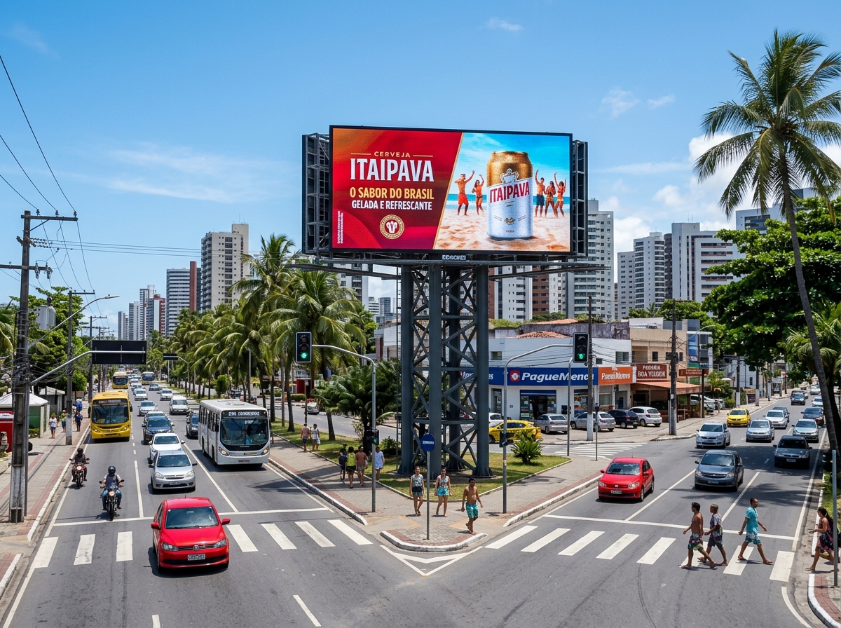 Painel digital Balloon OOH em ambiente urbano durante o dia